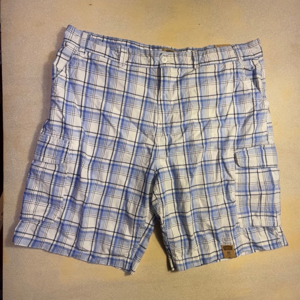 The Foundry Supply Co Mens 46 Cargo Shorts Sailor Plaid 11 Inch Inseam NWT-2075